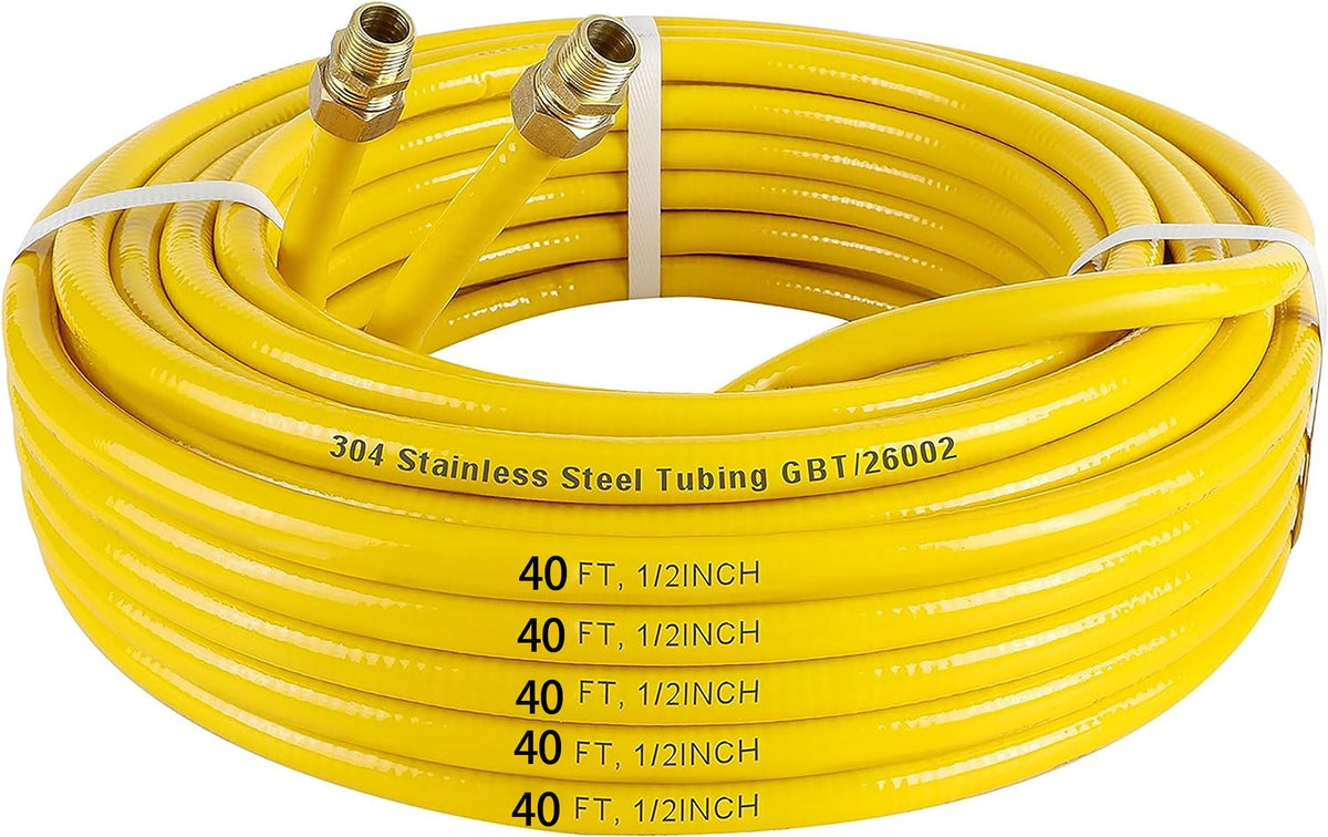 Thmxit 40ft CSST gas line shows flexible routing for complex kitchen and outdoor layouts