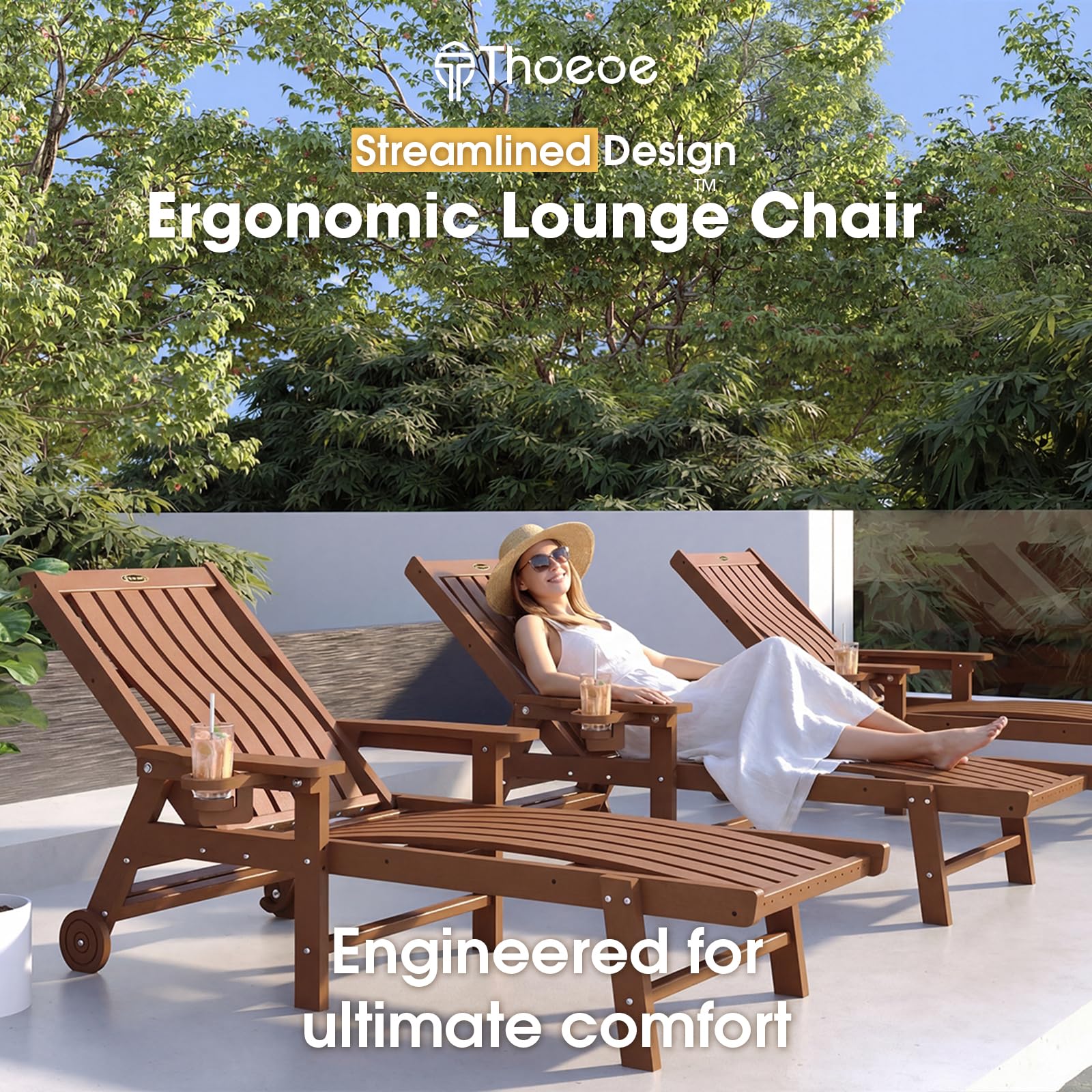 THOEOE lounge chair backrest adjusted to five positions for comfort.