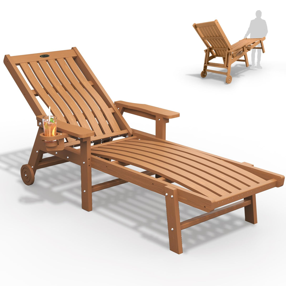 THOEOE patio chaise lounge chair wheels enable easy poolside mobility.