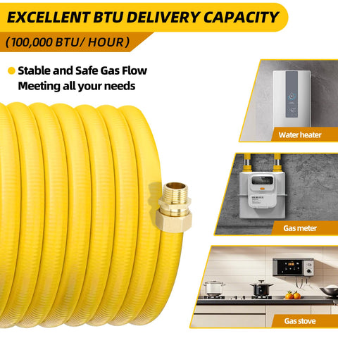 Thoupets CSST gas line with brass male fittings at both ends.