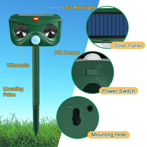 Thoveneth Ultrasonic Animal Repeller side angle demonstrates motion-activated deterrence.