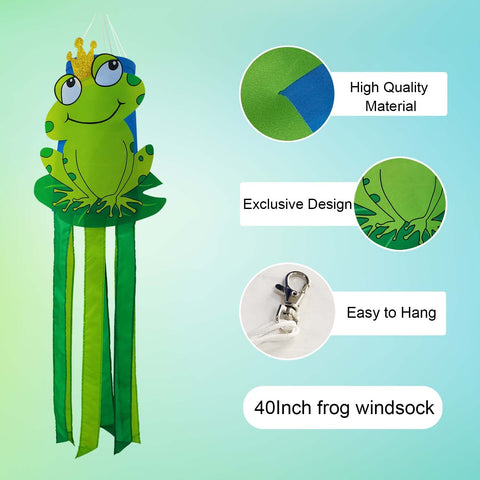 THQZLH frog windsock hanging on a patio rail with vibrant colors