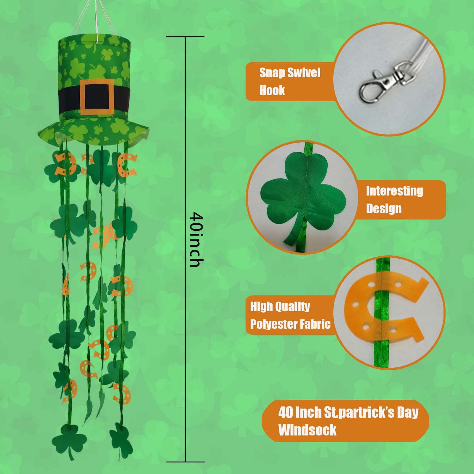 THQZLH St. Patrick Windsock hanging on patio or lawn adds seasonal charm