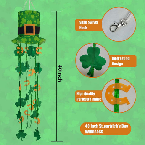 THQZLH St. Patrick Windsock hanging on patio or lawn adds seasonal charm