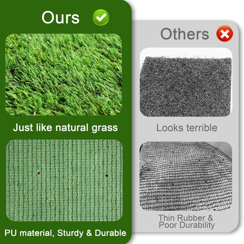 Three Oranges artificial grass mat indoor potty training setup with soft, safe surface.