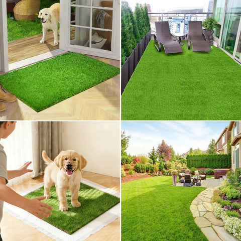 Three Oranges artificial grass mat trim-to-fit capability for custom spaces.