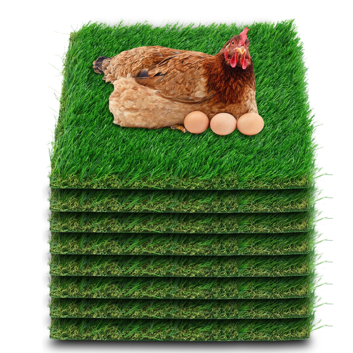 Three Oranges chicken nesting pad with realistic grass surface for comfortable egg laying.