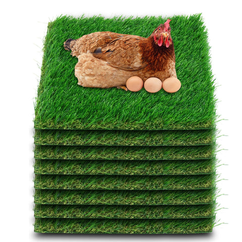 Three Oranges chicken nesting pad with realistic grass surface for comfortable egg laying.