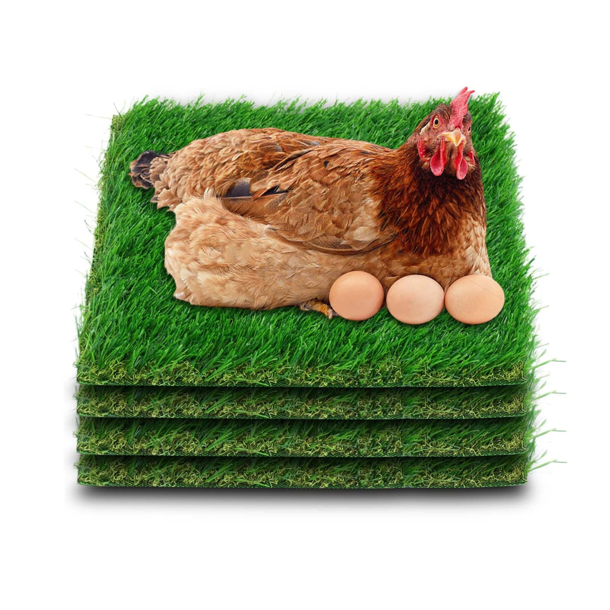 Three Oranges chicken nesting pads with a realistic grass look for comfortable egg laying