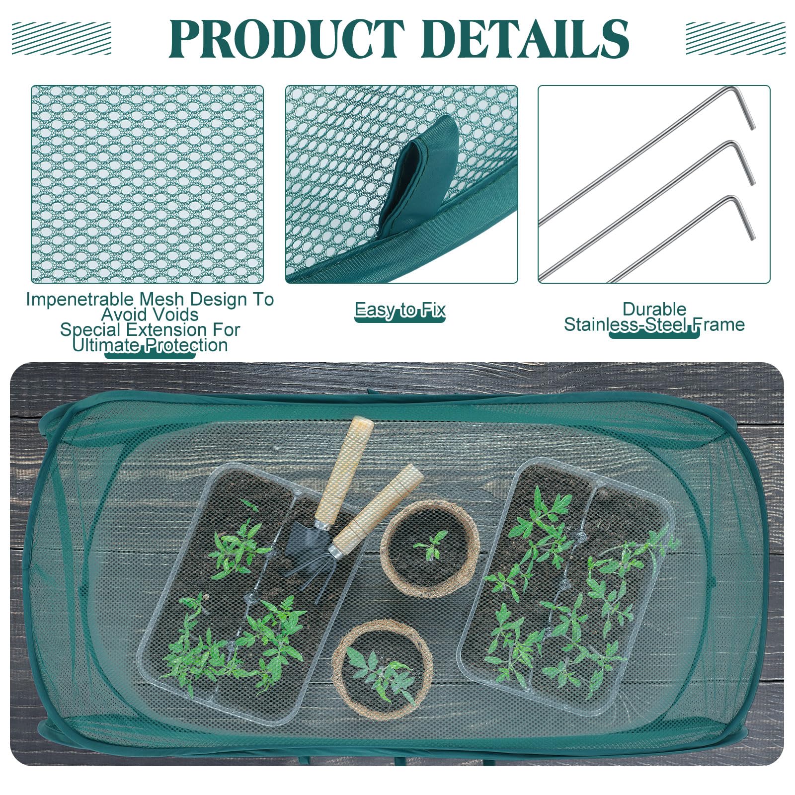 Threehoney 45x20x18 inch cover shields vegetables by allowing sun and airflow.