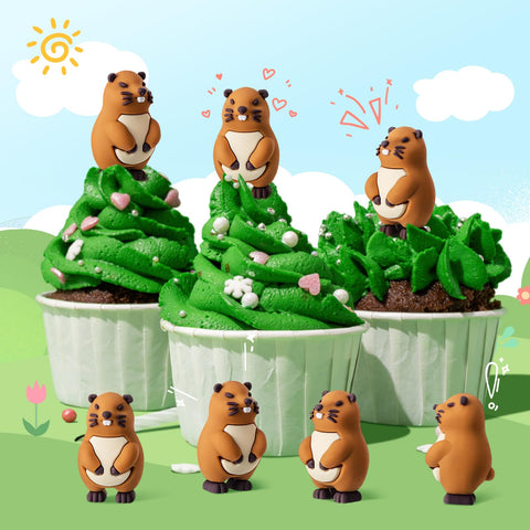 Threehoney compact marmot figurines for desks and tabletops