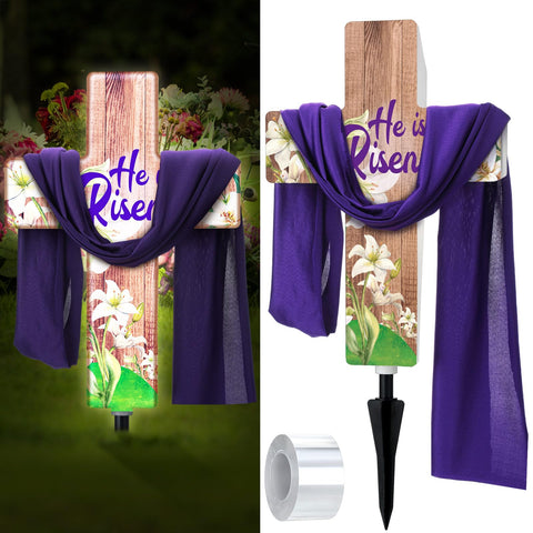 Threehoney Easter solar cross lit in garden for outdoor decor