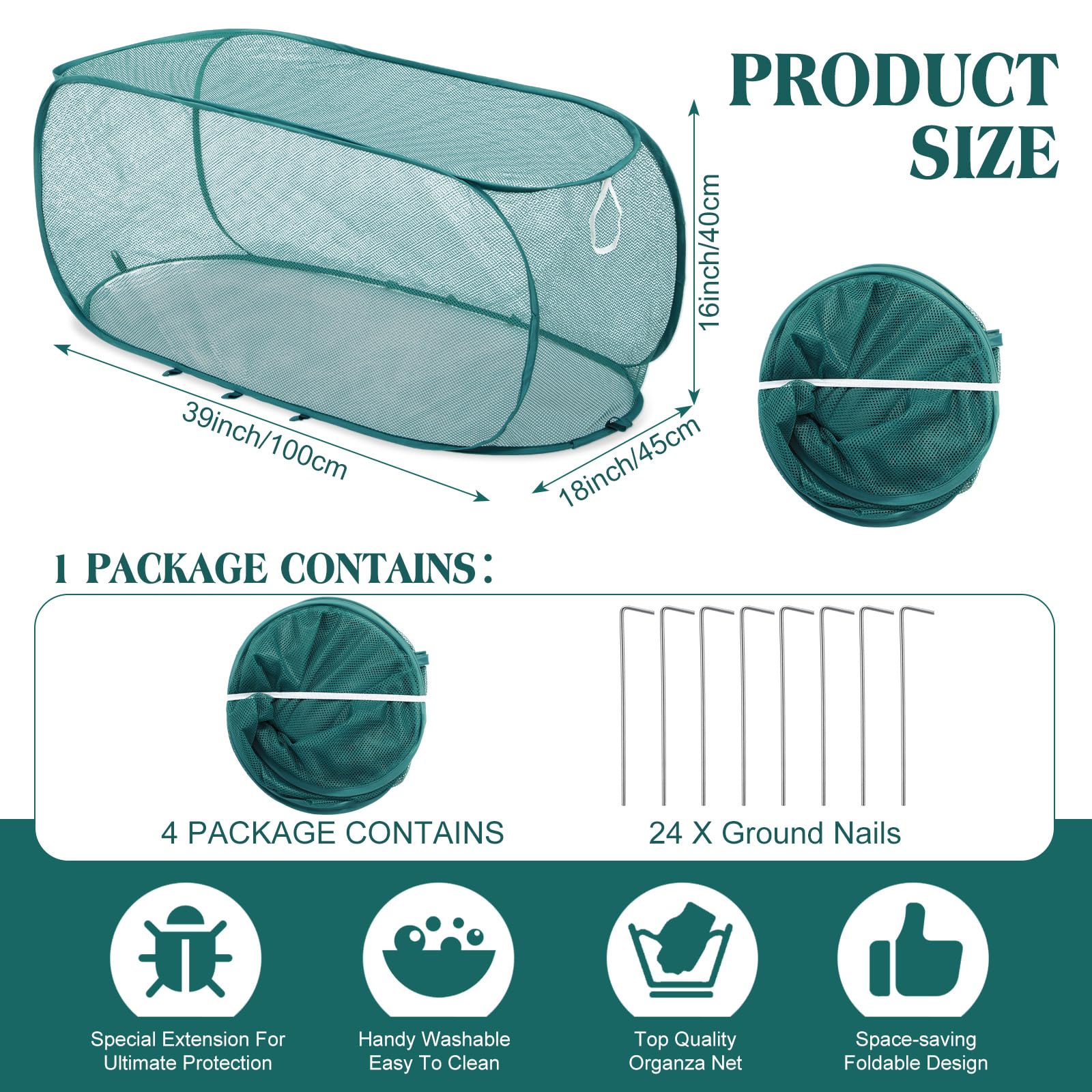 Threehoney ground stakes secure the garden mesh cover on beds.