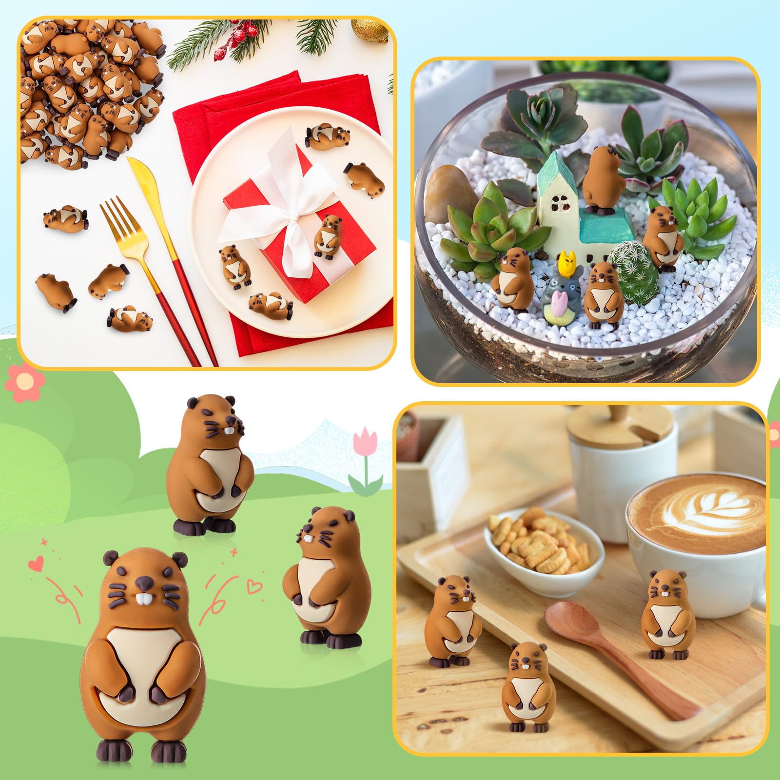 Threehoney woodland groundhog figurines suitable for party supplies