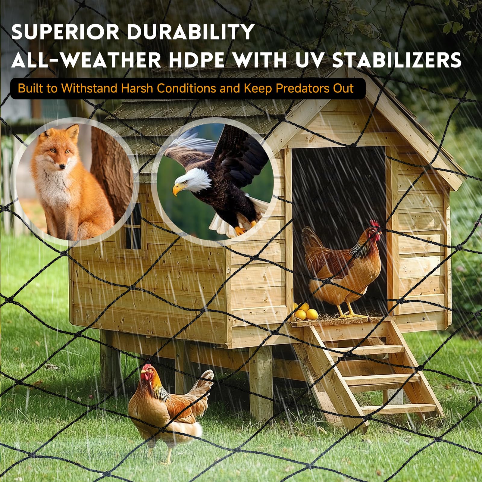 Threekia poultry netting 2 inch mesh safely contains chickens, ducks, and small pets