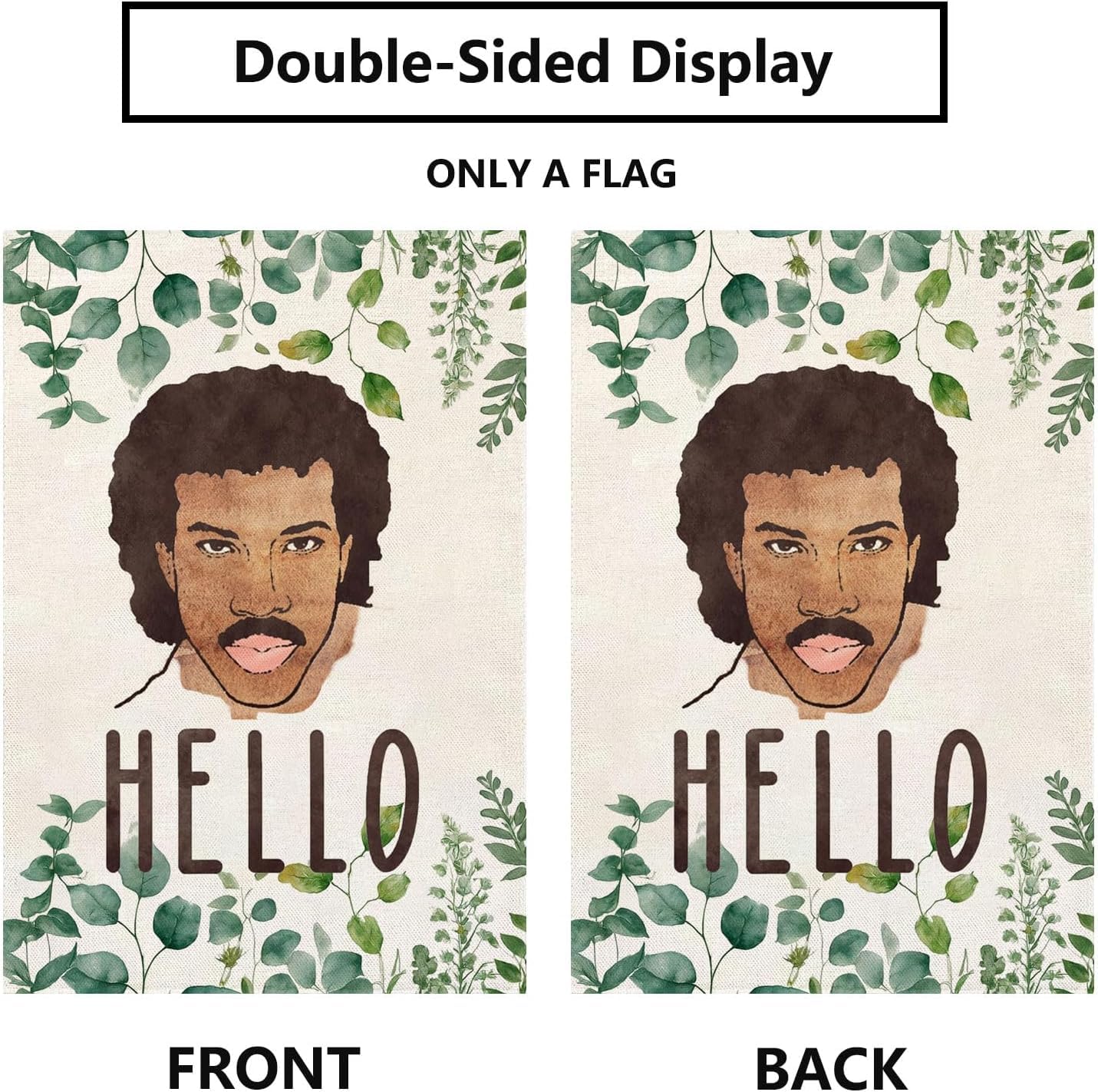 Thriano Hello Funny Garden Flag visible from both sides for clear outdoor messaging.