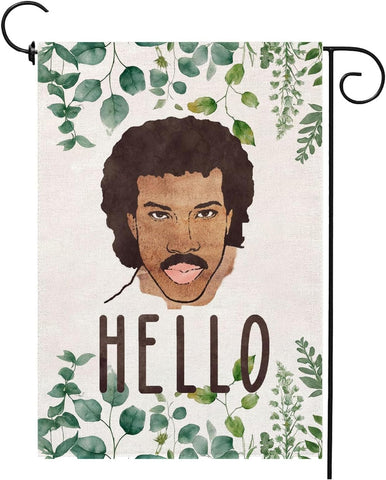 Thriano Hello Funny Garden Flag with double-sided print welcomes guests outdoors.