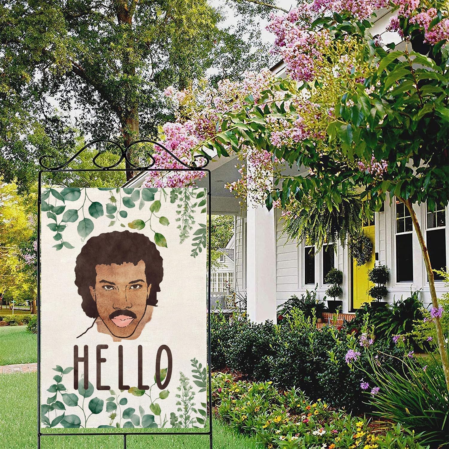 Thriano Hello Funny Garden Flag installs easily on standard flagpoles.