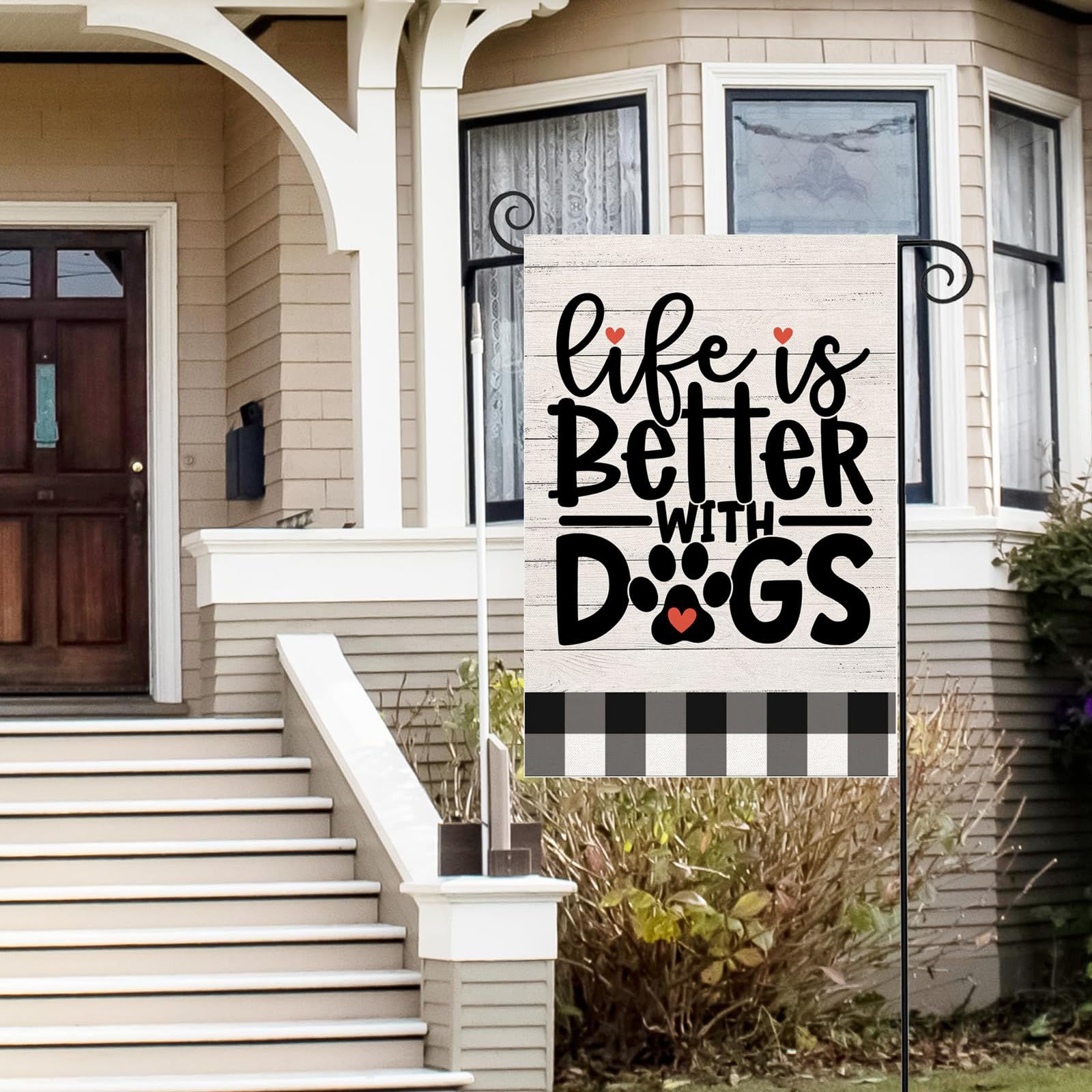 Thriano Life Is Better With a Dog flag at entryway for cozy curb appeal