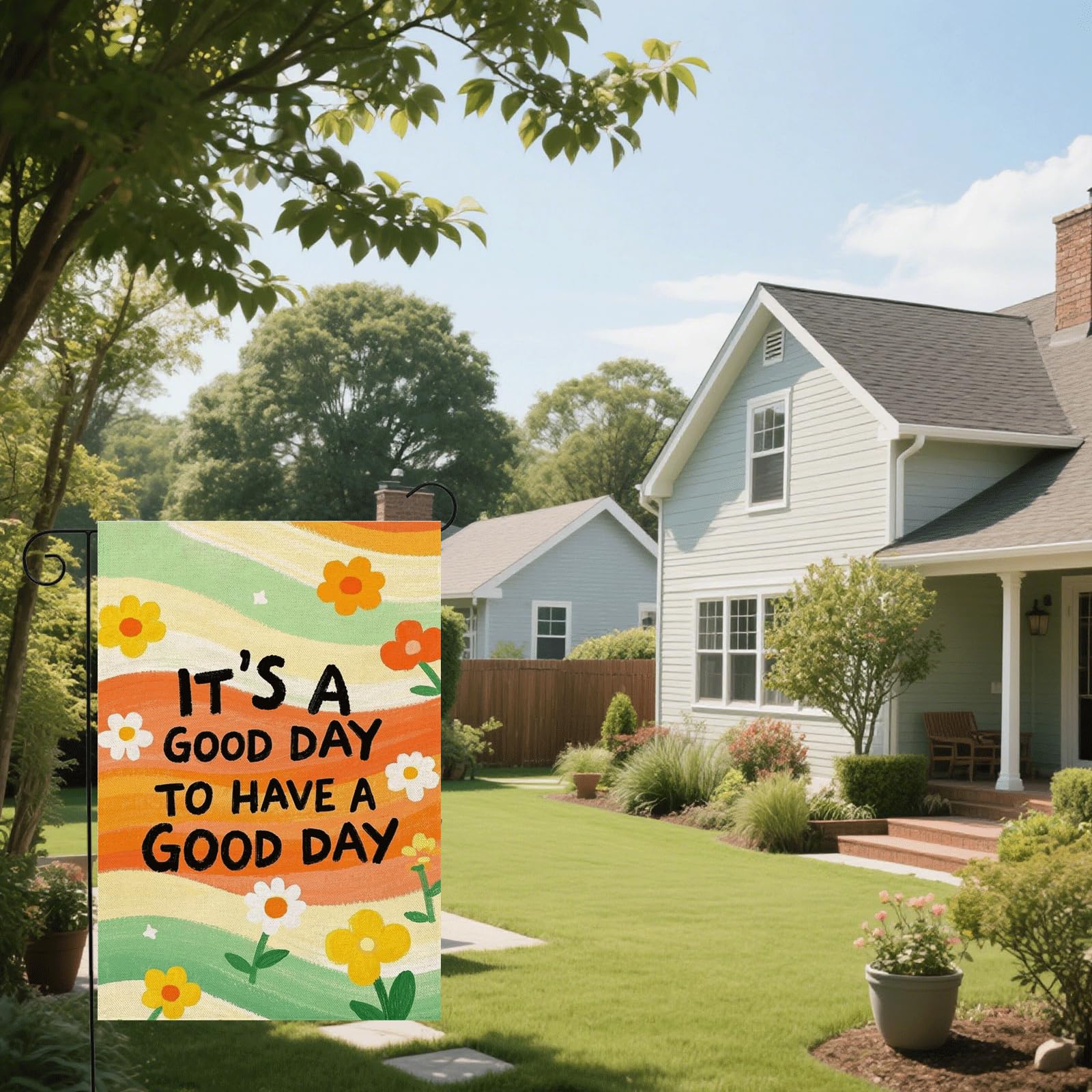 Thriano spring-summer positive sign flag boosts curb appeal.