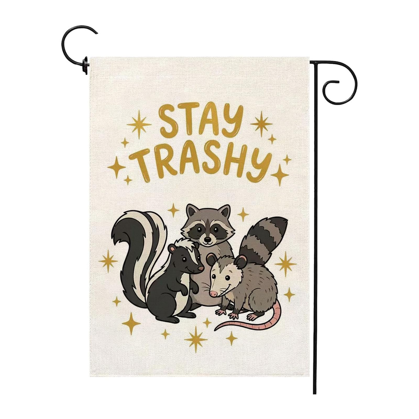 Thriano Stay Tashy Raccoon flag front view for durable outdoor decor on porch.