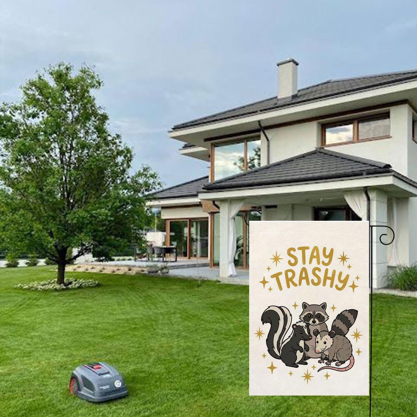 Thriano Stay Tashy Raccoon flag garden decor brightens outdoor spaces.