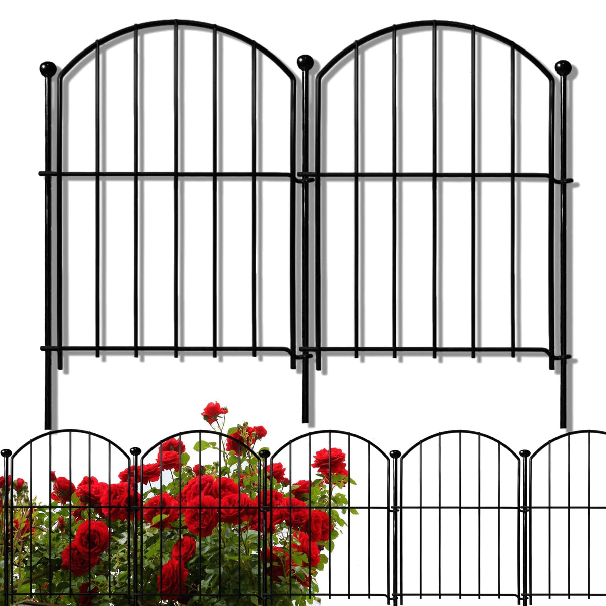 Thrivinest decorative garden fence arching along a flower bed for defined borders.