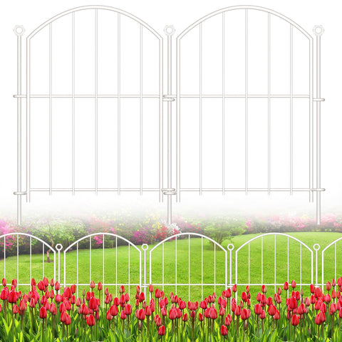Thrivinest decorative garden fence panels arching over a flower bed in white for visual appeal