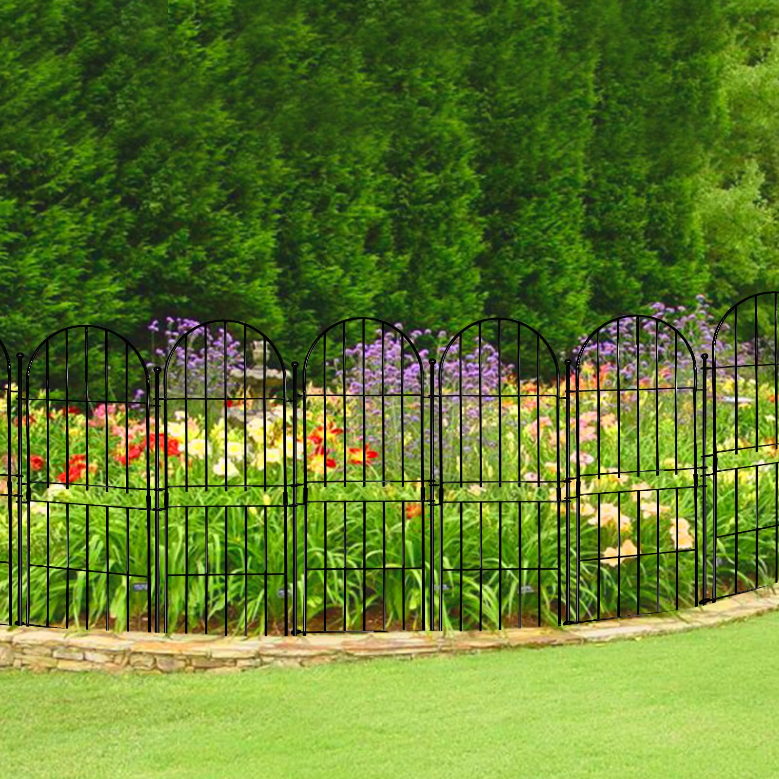 Thrivinest decorative border fence elegantly separates plant beds and pathways.