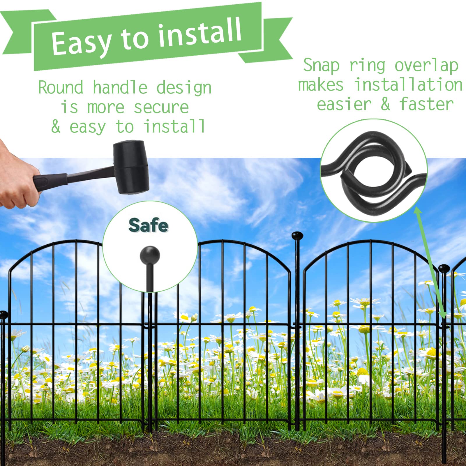 Thrivinest snap-circle install fence demonstrates quick no-dig setup.