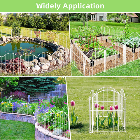 Thrivinest white border fence with stakes anchored into soil