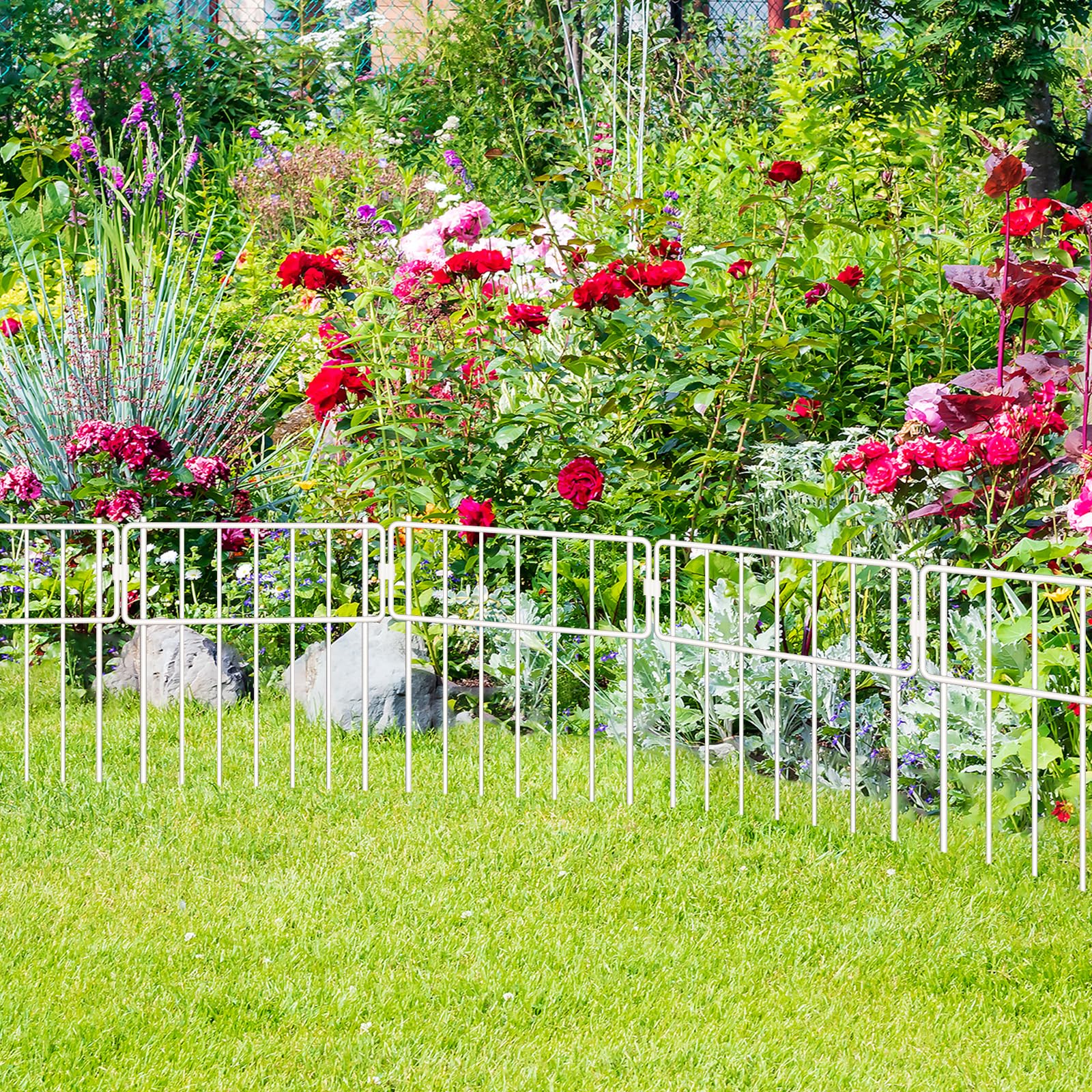 Thrivinest white garden border fence provides a clean, modern yard edge.