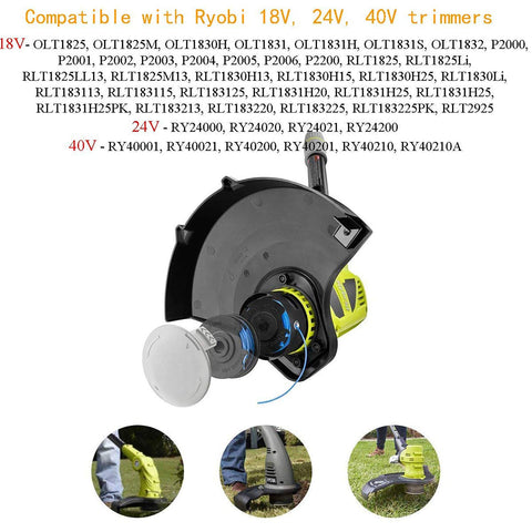 Compatibility with Ryobi 18V/24V/40V trimmers for versatile use.