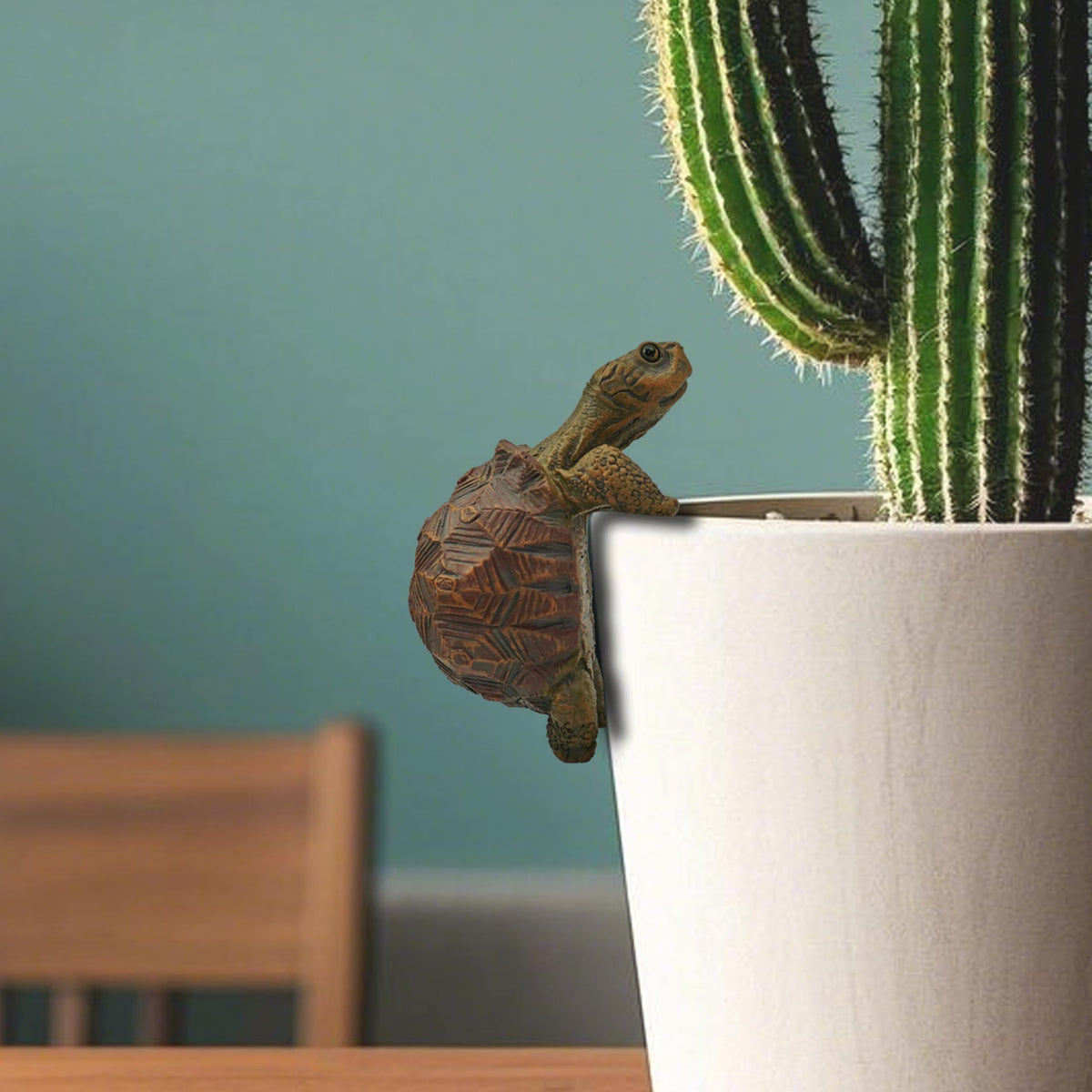 THXTYVM mini turtle statue perched on succulent vase for natural charm.