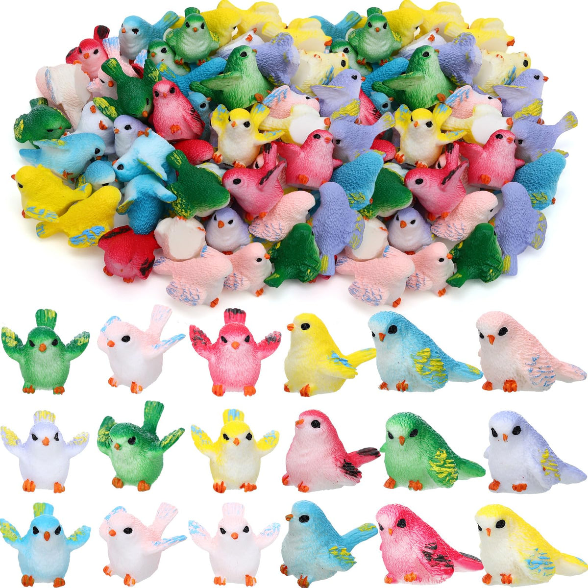 Thyle 25-pcs mini bird figurines colorful collection for vibrant decor and DIY crafts.