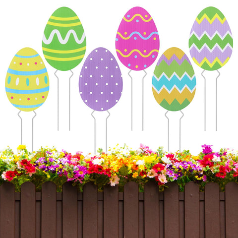 Thyle Easter eggs planter stake set with colorful designs for garden accents.