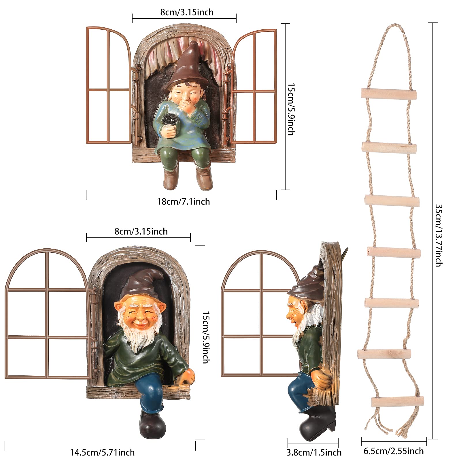 Thyle wooden ladders complement the gnomes for a quirky climbing display.