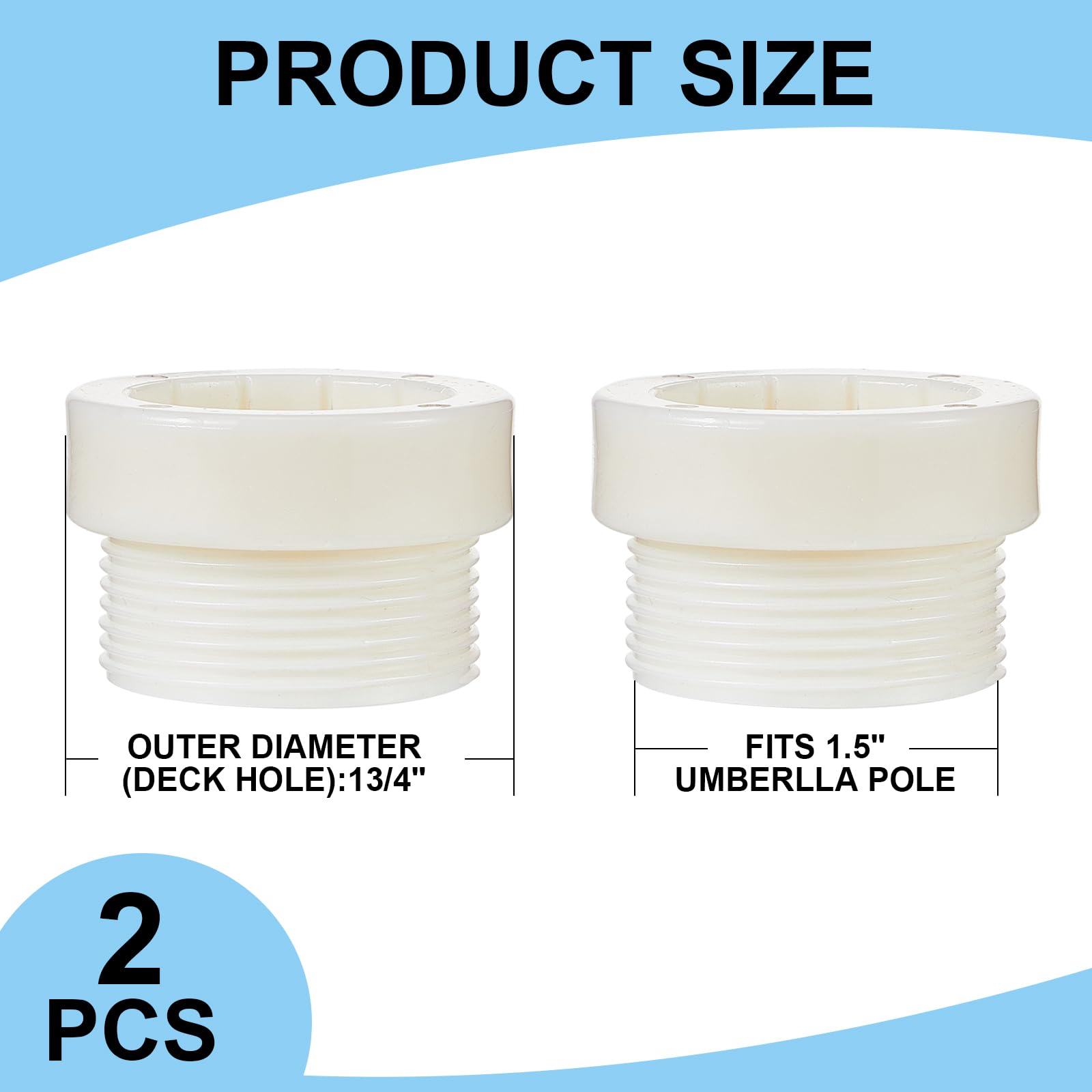 Close-up of Thyle threaded adapter sleeve in white for windy days