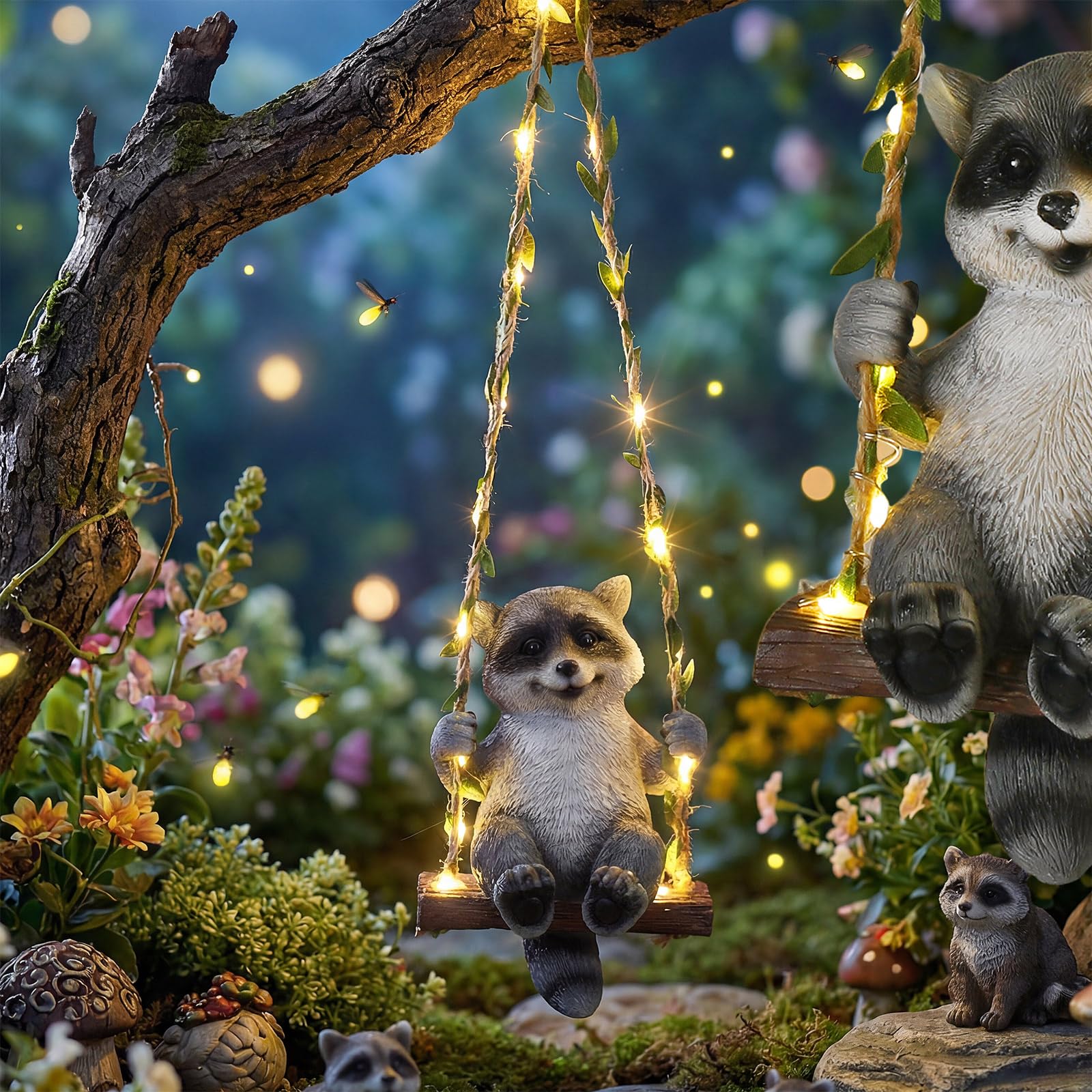 Thyle waterproof resin raccoon statue for indoor and outdoor use