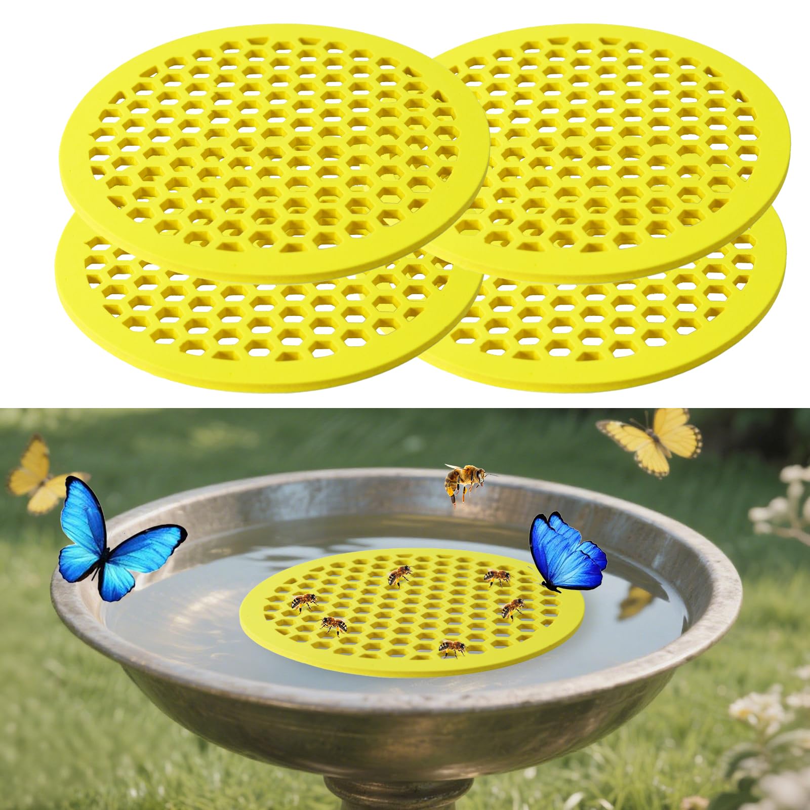 Tiaforza bee watering station floating island in a sunny garden attracting pollinators.