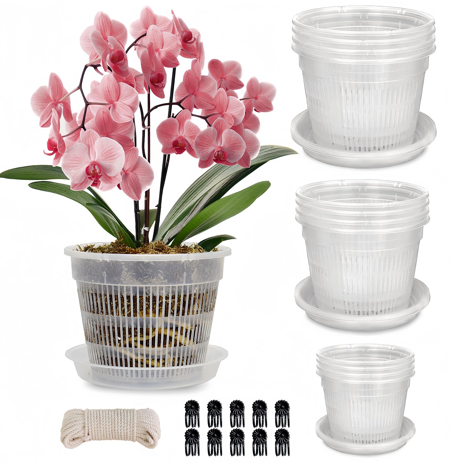 Tialero orchid pot 4.5in with saucer for clean drainage and easy repotting.