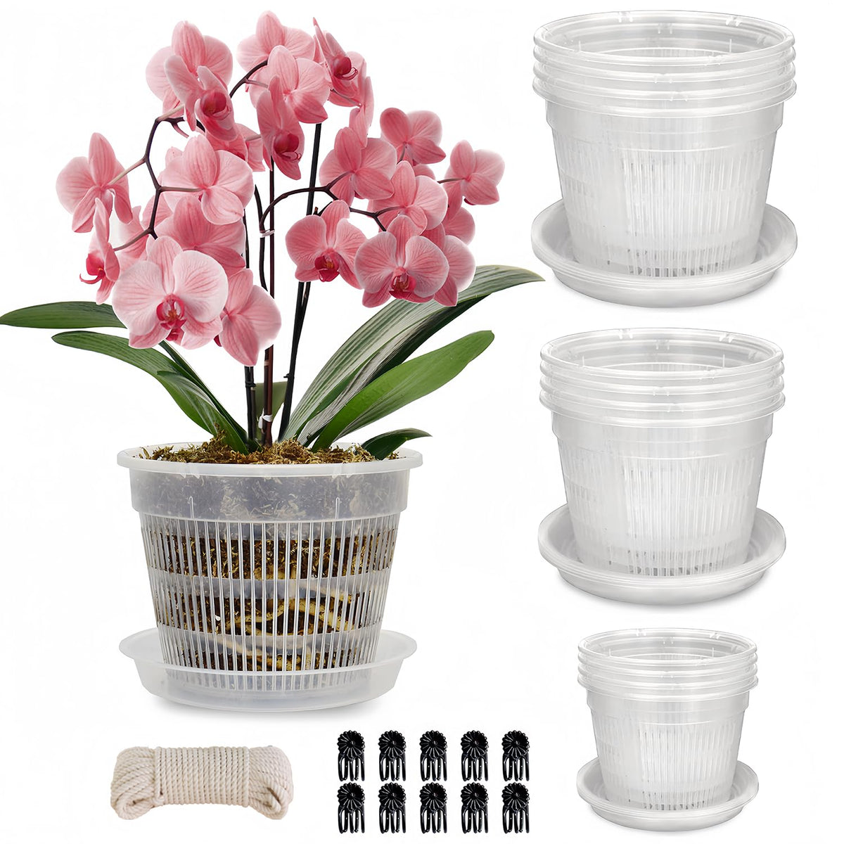 Tialero orchid pot 4.5in with saucer for clean drainage and easy repotting.