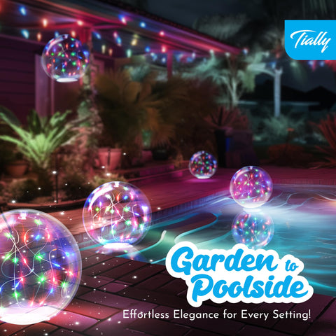 TIALLY Fairy solar floating pool light demonstrates easy installation on water.