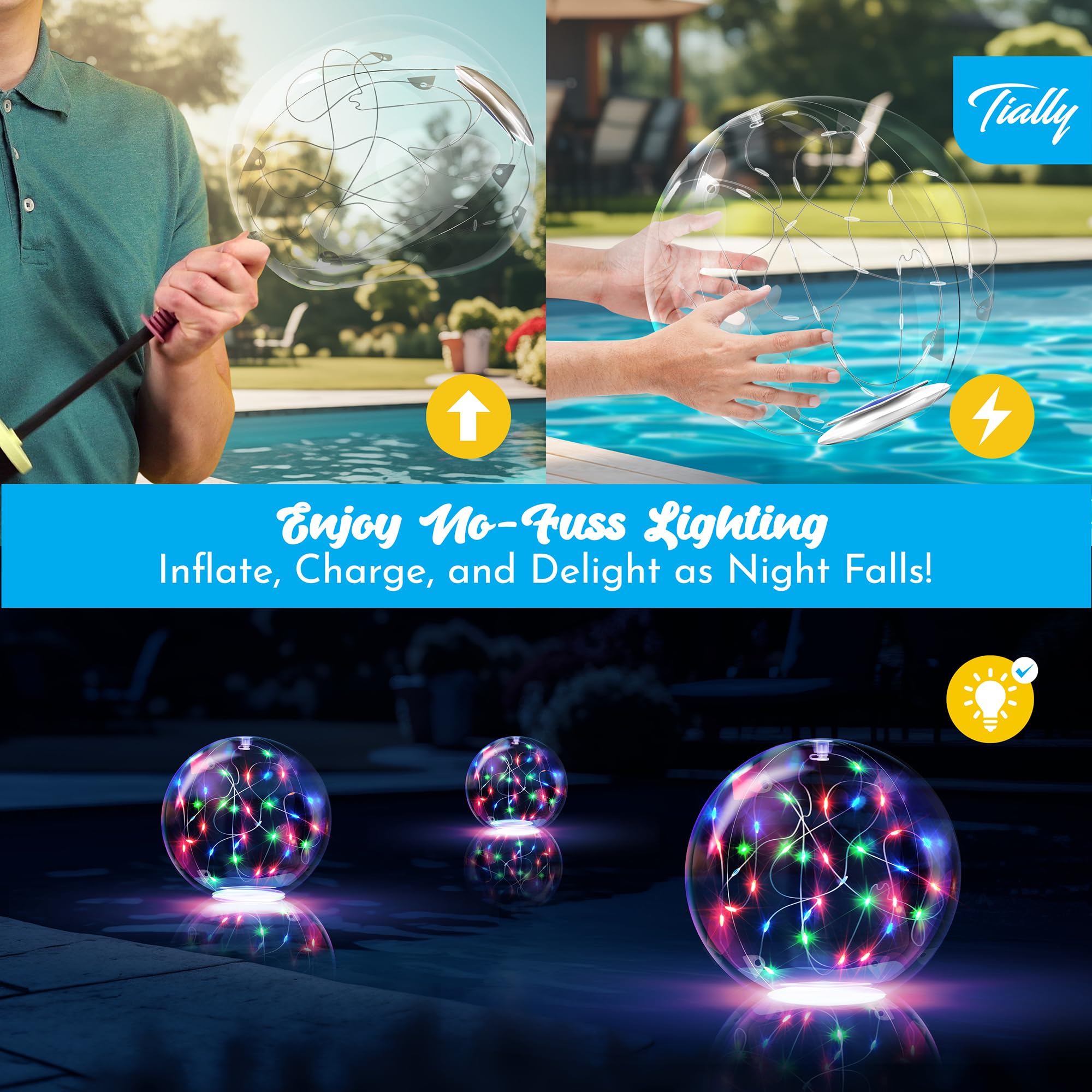 TIALLY Fairy solar floating pool light enhances garden decor and pool ambiance.