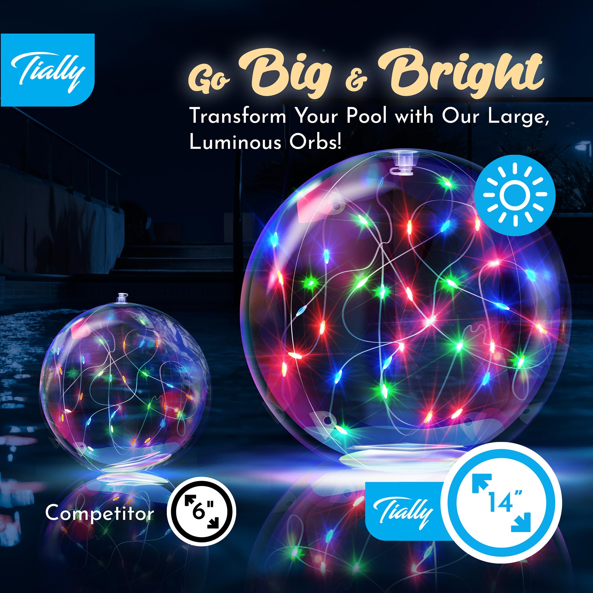 TIALLY Fairy solar floating pool light operates rain or shine with auto on/off.