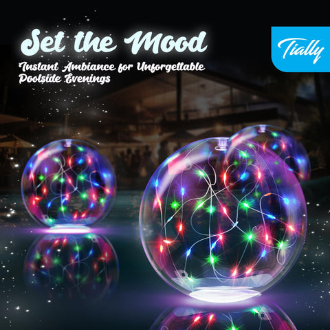 TIALLY Fairy solar floating pool light emits soft ambient glow for outdoors.