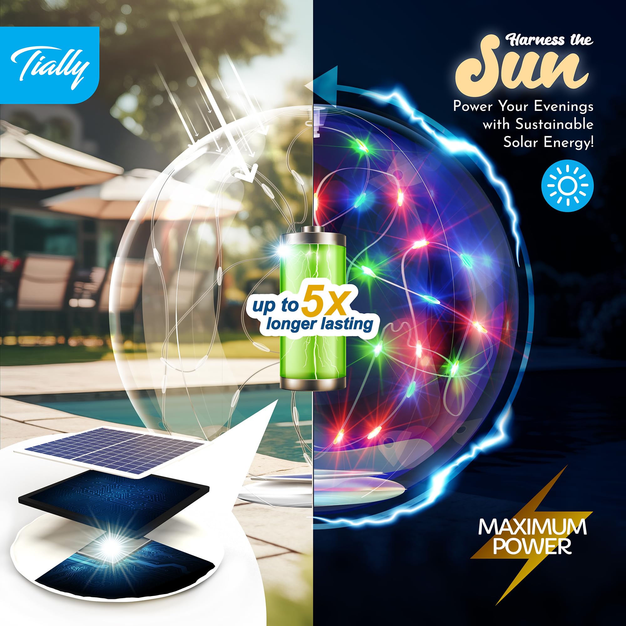TIALLY Fairy solar floating pool light waterproof design withstands rain and moisture.