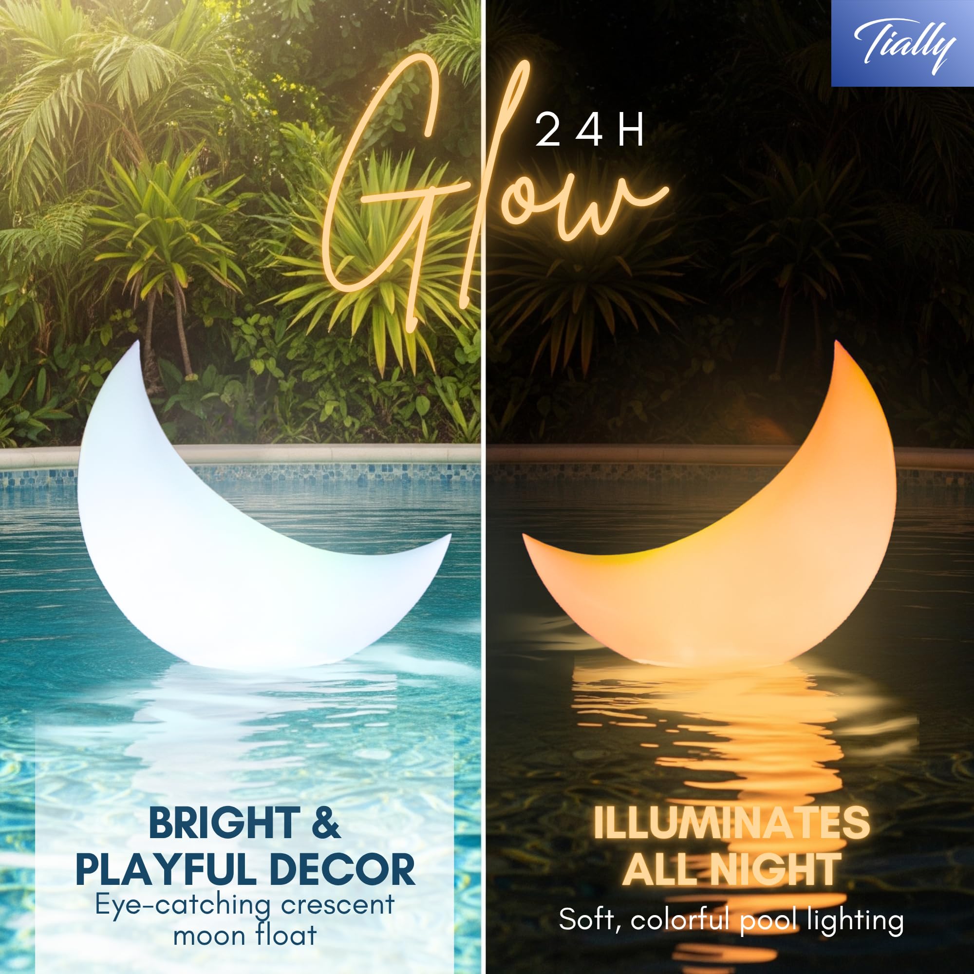 TIALLY inflatable 24-inch pool lights add dramatic, safe illumination to outdoor pools.