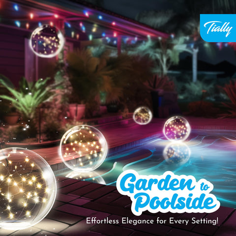 TIALLY night-ambient solar pool light providing soft glow for outdoor spaces.