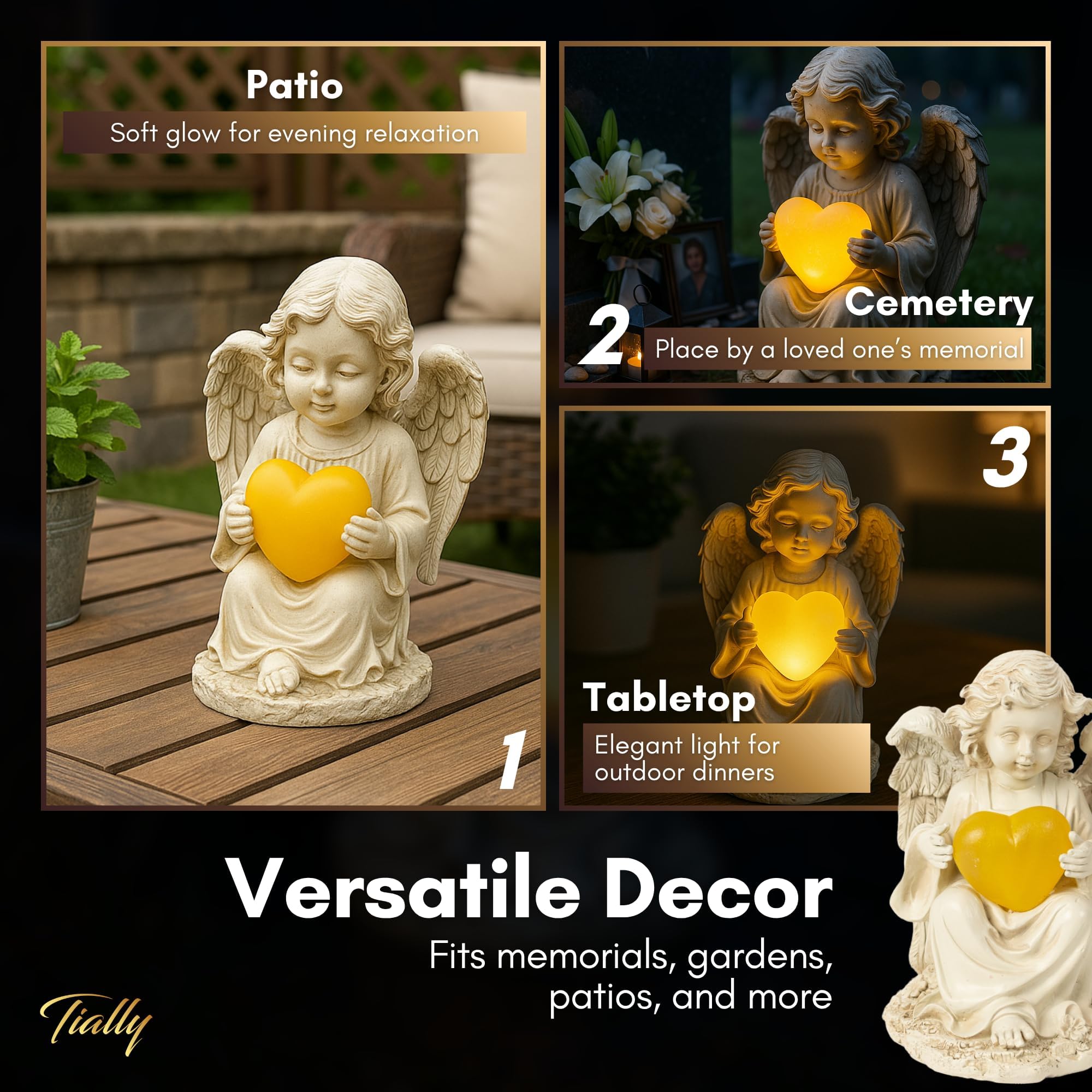 TIALLY memorial garden angel provides a gentle glow that honors without overpowering.